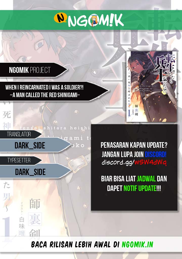 Baca Tensei Shitara Heishi Datta? Akai Shinigami to Yobareta Otoko (When I Reincarnated I Was a Soldier?! ~A Man Called the Red Shinigami~) Chapter 1.2  - GudangKomik